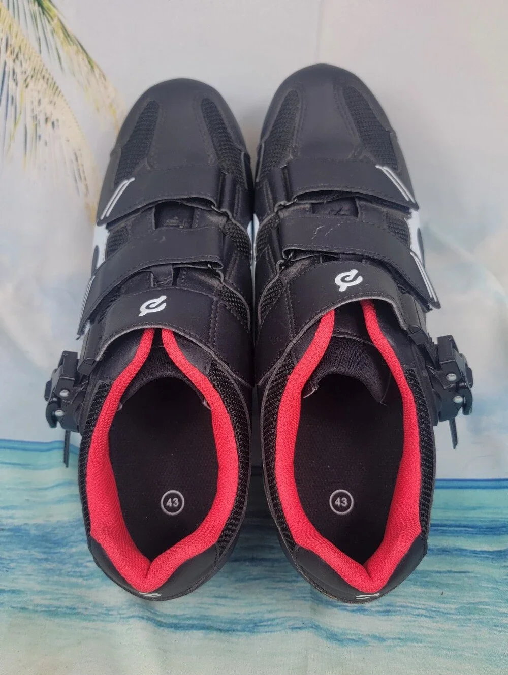 Peloton Men’s Black and Red Road Cycling Shoes with Triple Strap Size 43 9.5-10